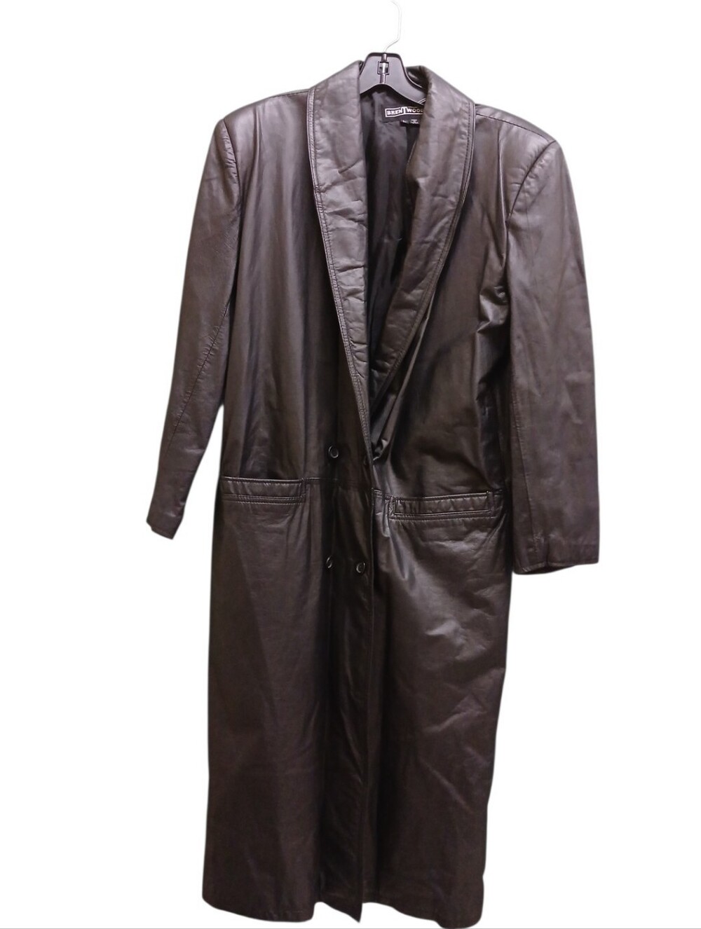 Brentwood Vintage Classic Women's Black Leather Long Trench Coat Size Large